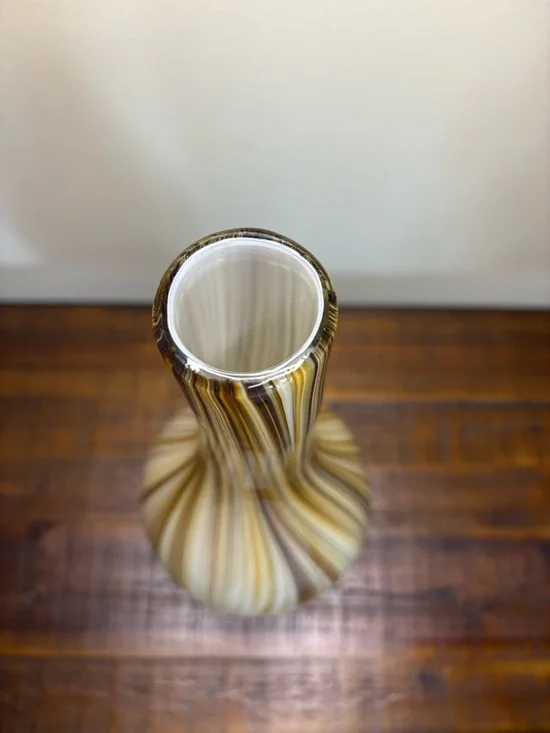 Murano-Style Art Glass Vase Brown And Beige Stripe - Picture 3 of 7